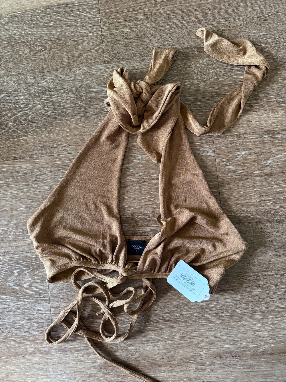 Tan Halter Top with Tie Back